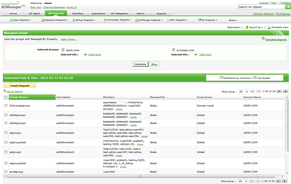 Managed Groups Report