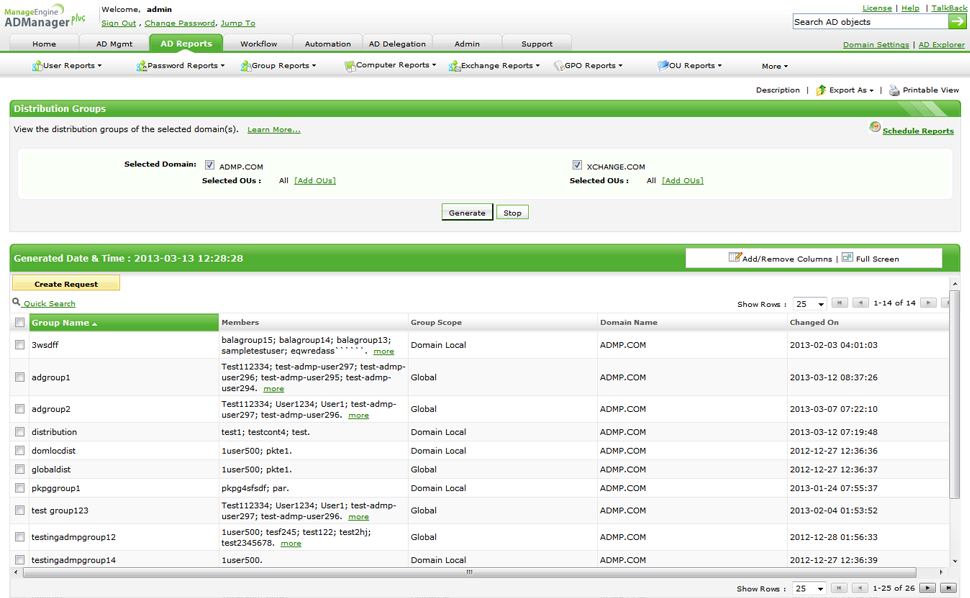 Exchange Distribution Lists Report