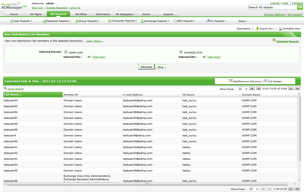 Exchange Distribution List Non-members Report